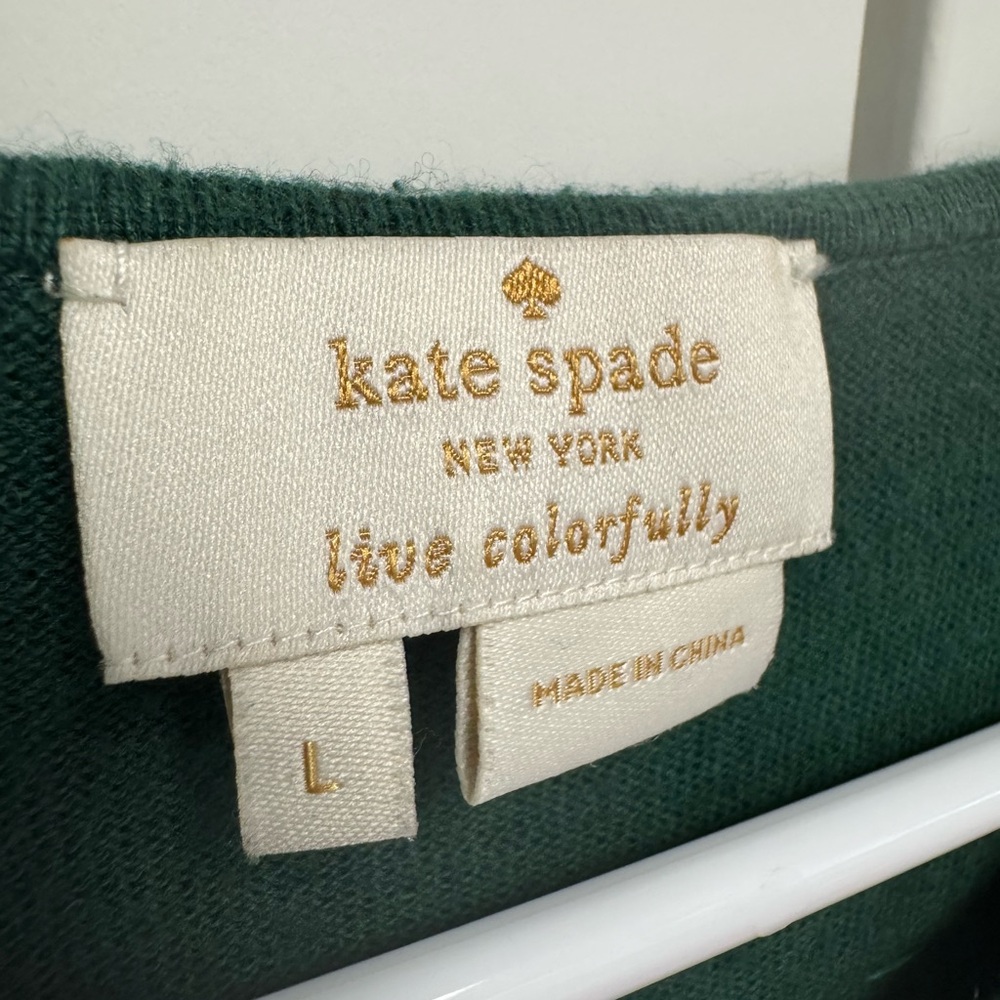 Kate Spade Forest Green Cardigan with Black Beaded Collar. Size L. - Picture 3 of 6